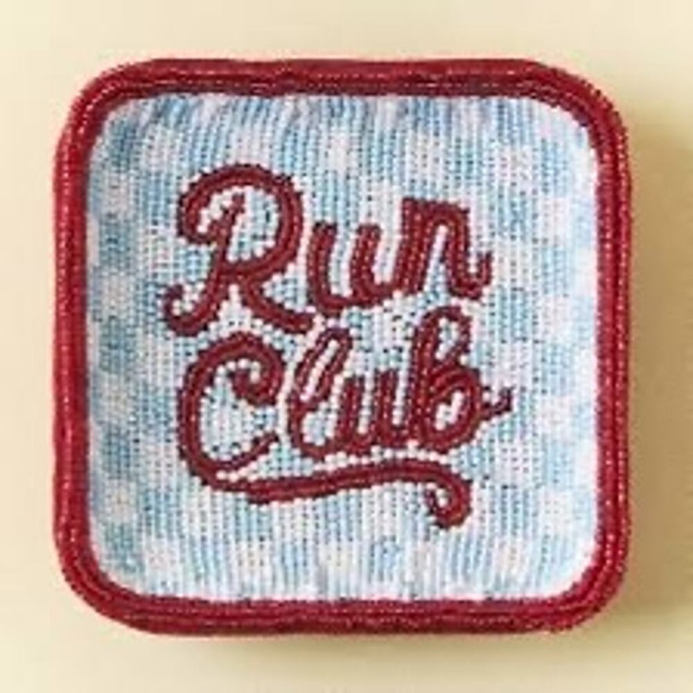 Anthropologie Beaded Trinket Dish “Run Club” Red Blue  Square Catchall trinket